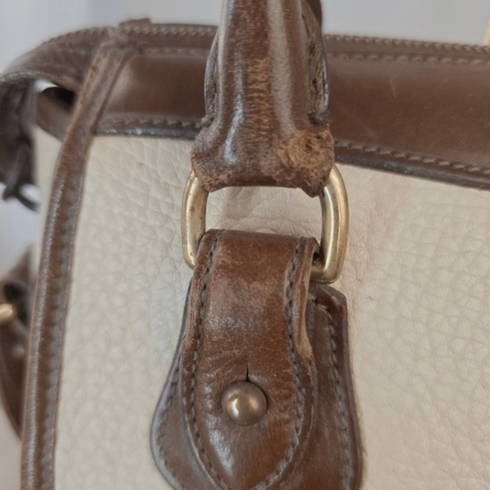 Dooney &‎ Bourke All Weather Leather Barrel Boston Bag Cream Brown Made in USA - Picture 7 of 16
